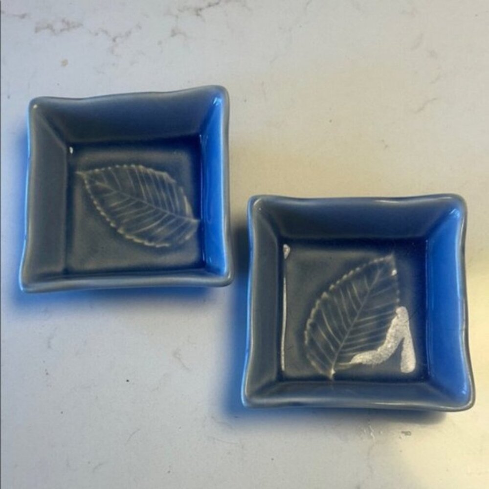 Blue Ceramic Leaf Dishes